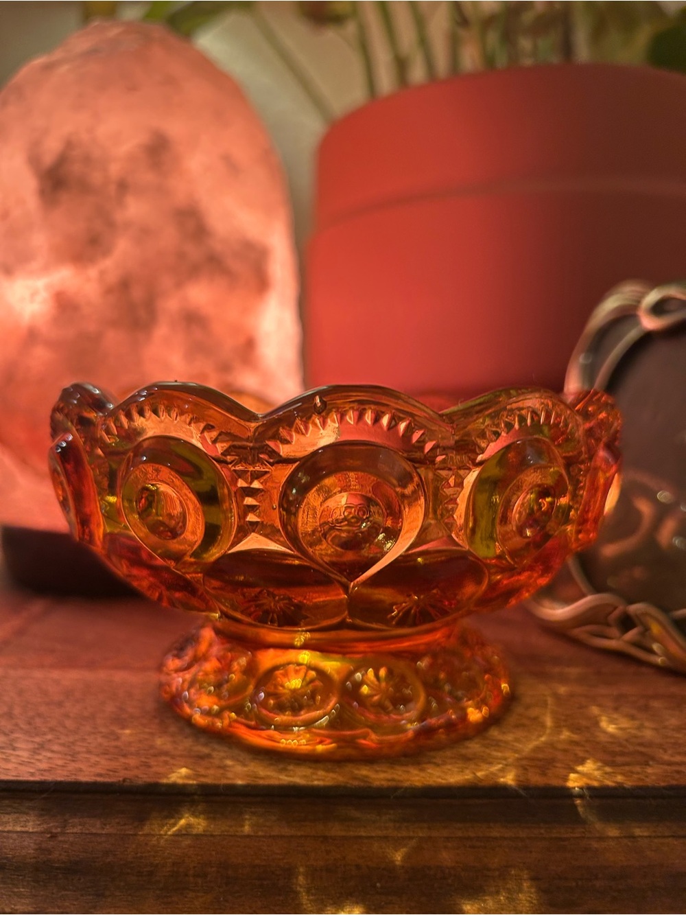 Amber Glass Fairy Lamp Base Moon and Stars Pattern Vintage fairy lamp base